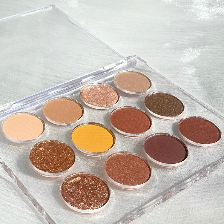 Fall winter fashion smoky vegan transparent eyeshadow palette high pigment women silky soft acrylic glitter matte eye shadow