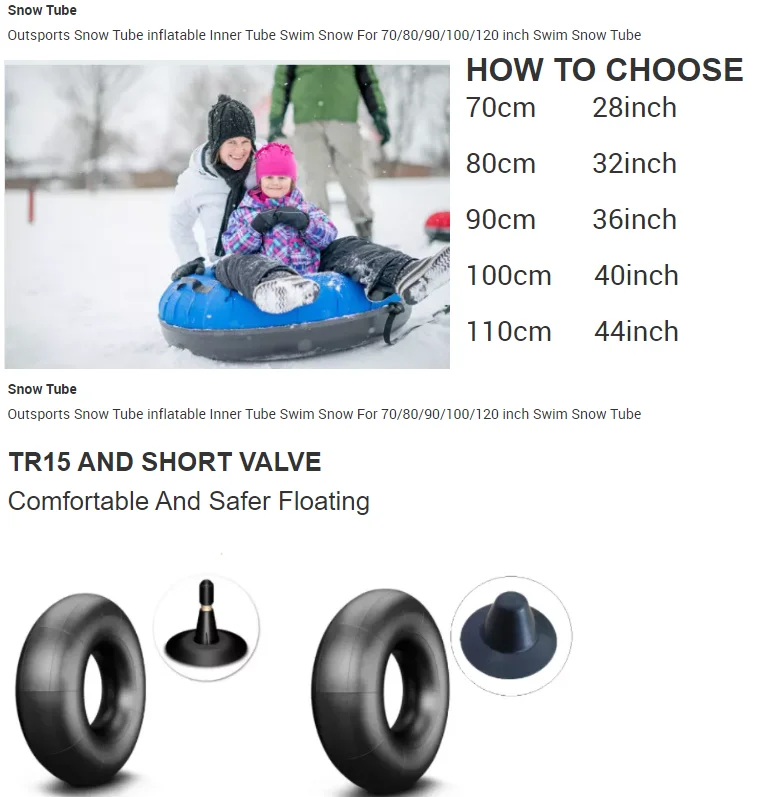 High Quality Adult Snow Tubes with cover 100cm 110cm 120cm for Winter Play with soft PVC bottom