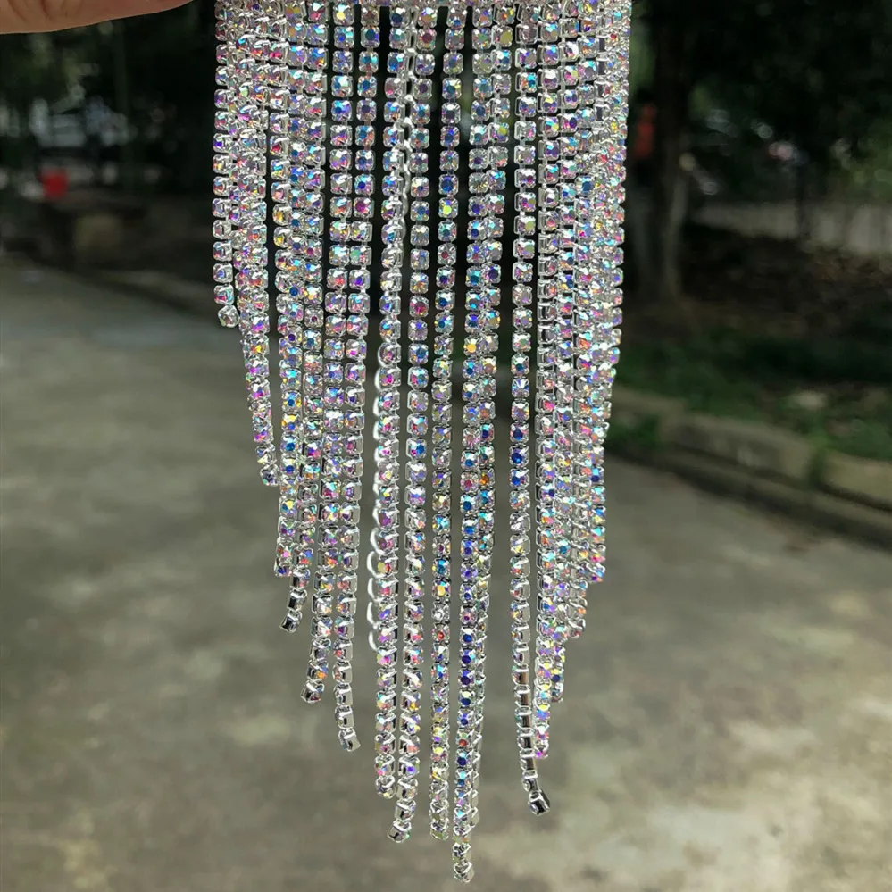  Luxury Colorful Rhinetone Long Tassel Arm Chain Armband Hand Jewelry for Women Nightclub Bling Crystal Wedding Bracelet