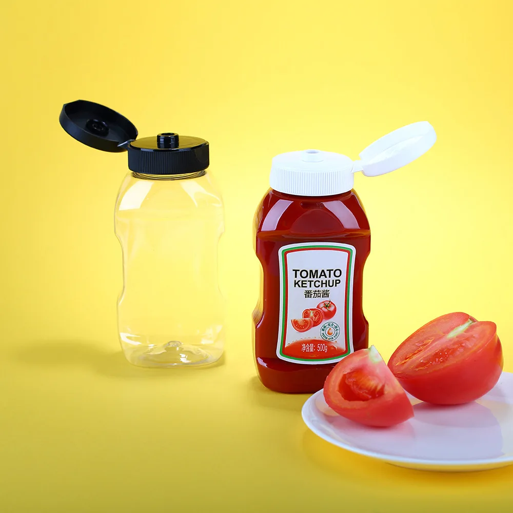 Sauce Squeeze Bottle with Lid Ketchup Dispenser Containers with Lids Reusable Plastic Flat black pepper sauce Yogurt Bottle