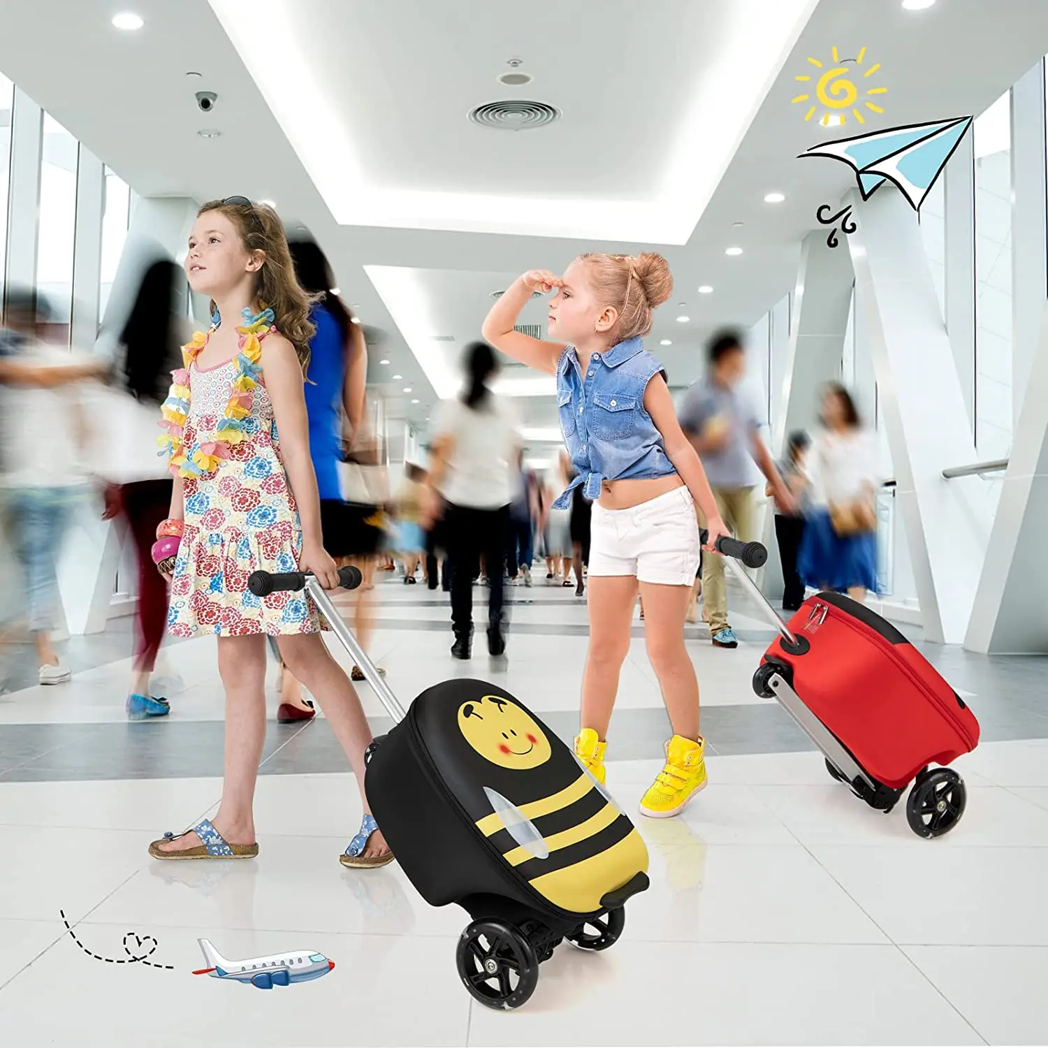2024 Customized design 3D trolley children travel kids scooter suitcase trolley airport luggage with scooter