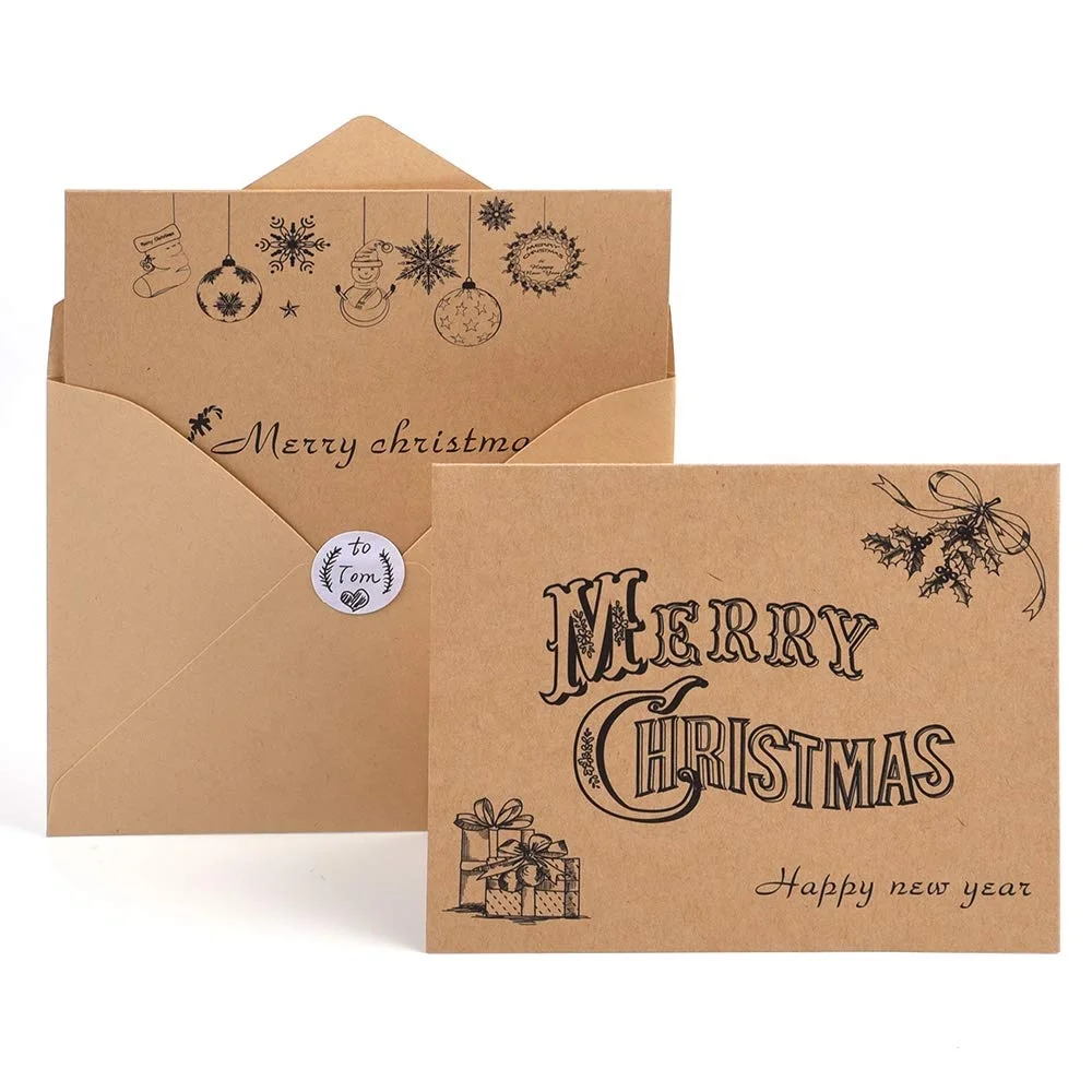 
Top Grade Custom Printing Christmas Kraft Paper Thank You Greeting Cards 