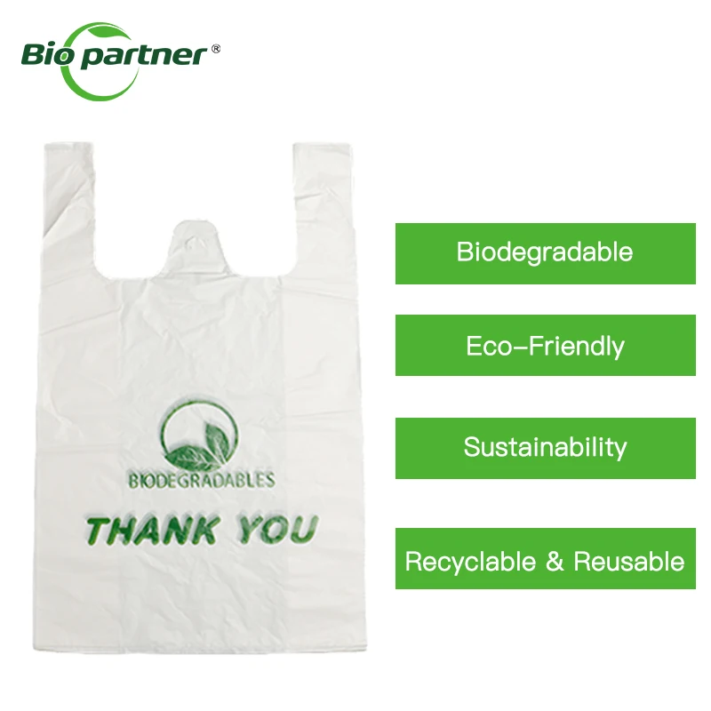Biodegradable Supermarket Carry Bags T-Shirt Plastic Corn Starch Bags Eco Friendly Reusable Grocery vest Shopping Bag