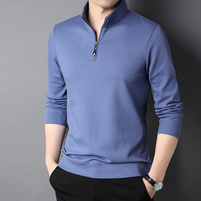 Top quality business knitted polo shirt men 1/4 zipper plain golf warm long sleeve polo shirt
