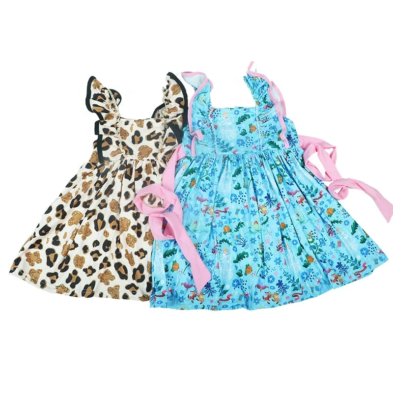 Toddler girls dress summer princess fly sleeve skirt lace-up cute dresses milk silk baby girls frocks