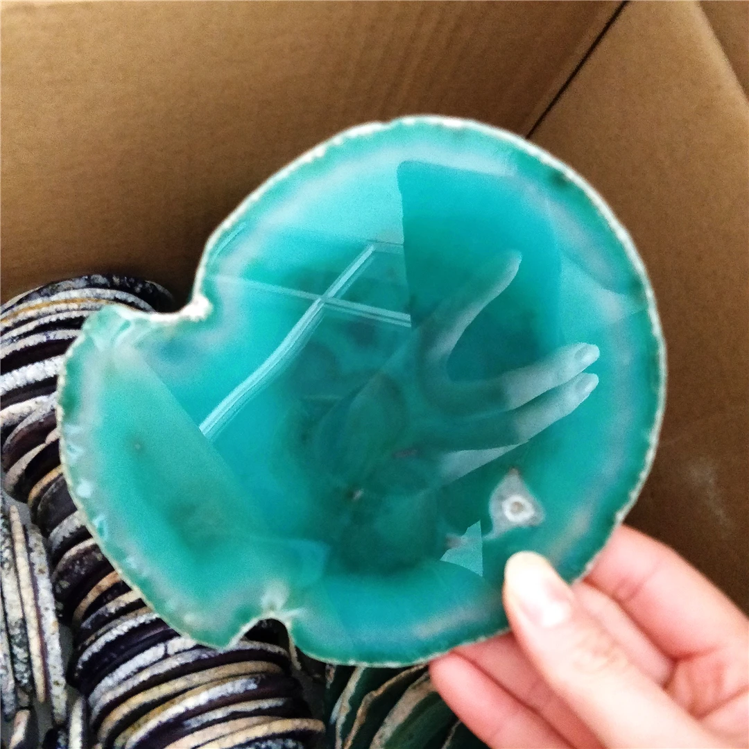 Different Sizes Natural Green Agate Slice Quartz Crystal Coasters For Home
