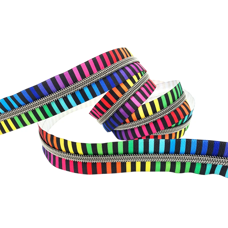 Fancy #5 Open End Printed Nylon Zipper Long Chain Electroplated Gunmetal Teeth Zip Colorful Nylon Zipper Tape