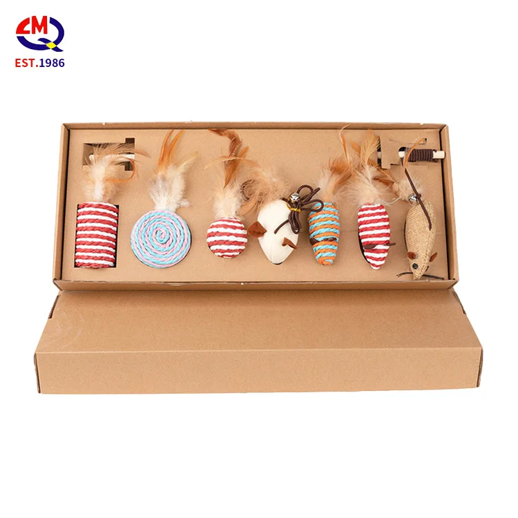Wholesale Funny Cat Stick Feather Pet Toy Supplies Seven Piece Set Cat Toy Luxury Cute Cat Soft Toys