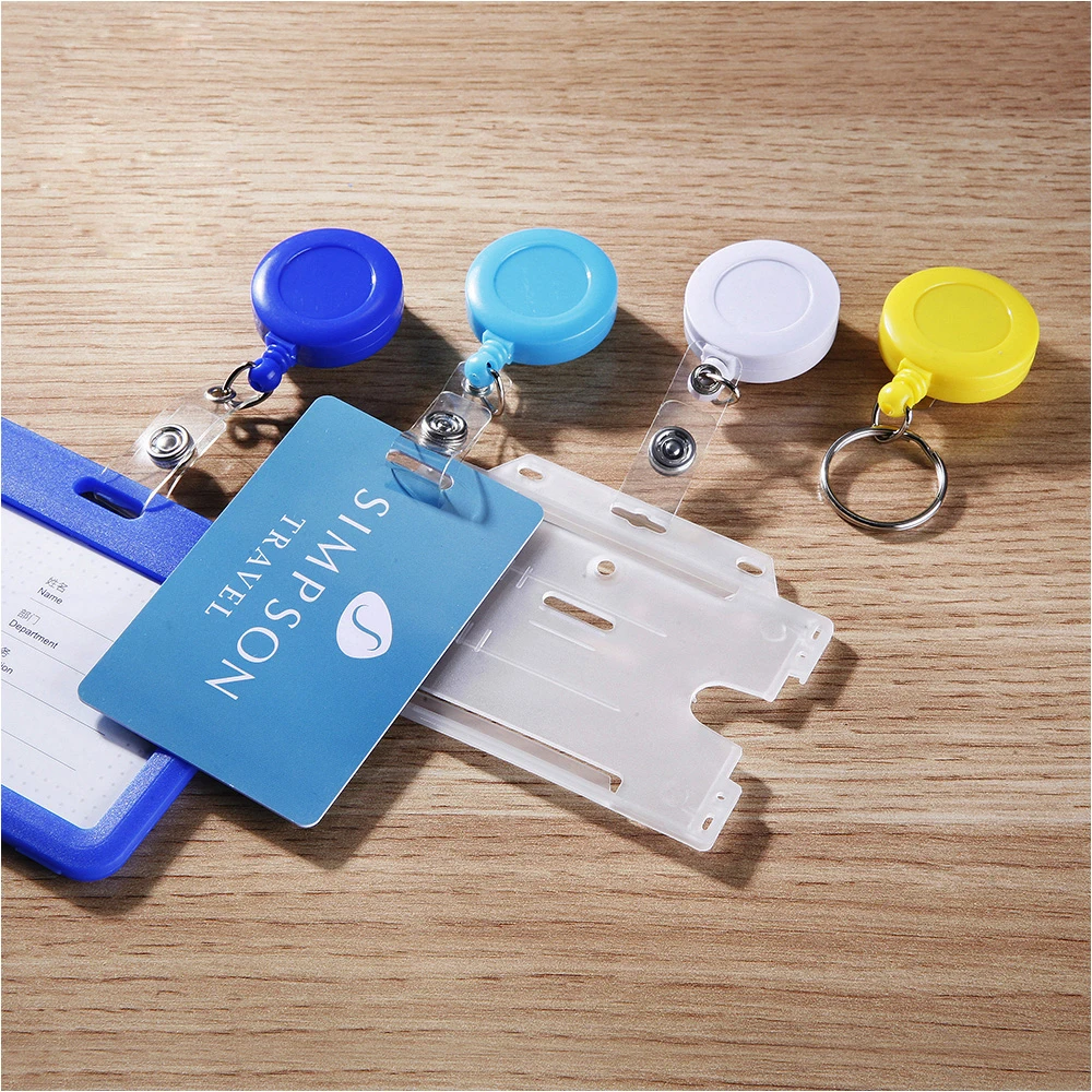 Bestom Retractable ABS Round Badge Reel With Belt Clip and PVC Strap metal Keychains Key Ring for ID Card Holder