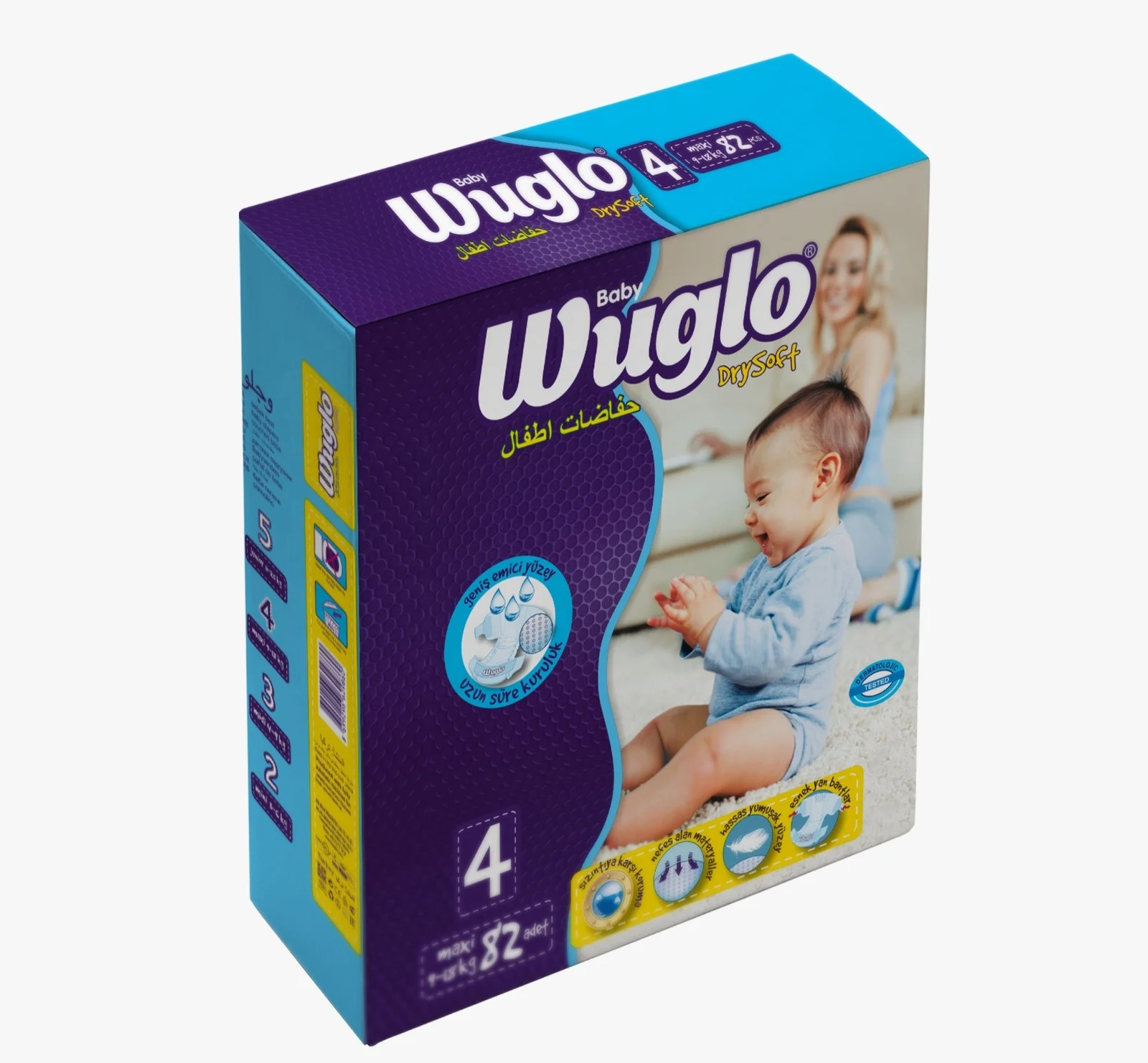 WUGLO BABY DIAPER PAMPERS MINI MIDI MAXI JUNIOR SIZES ECO-FRIENDLY PRODUCT MADE IN TURKEY