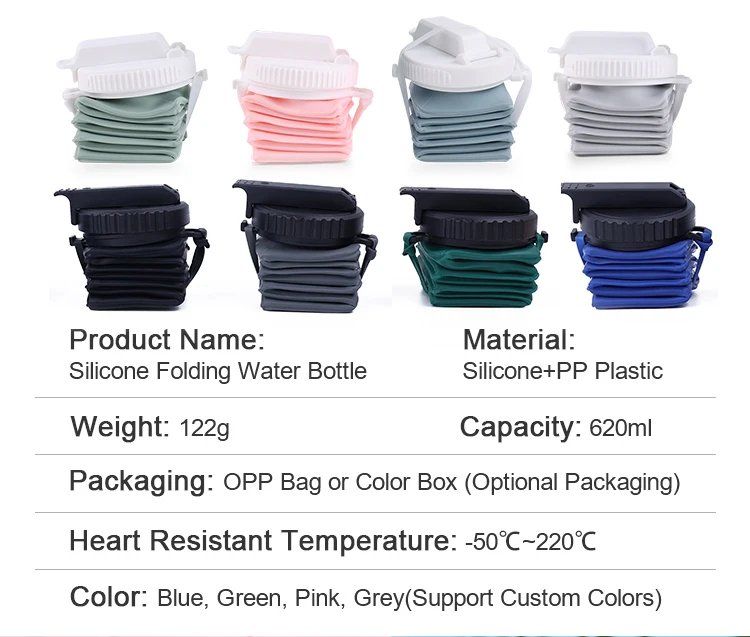 Reusable Silicone Foldable Water Cup Portable Travel Outdoor Running Health Sports Folding Food Grade Collapsible Water Bottle