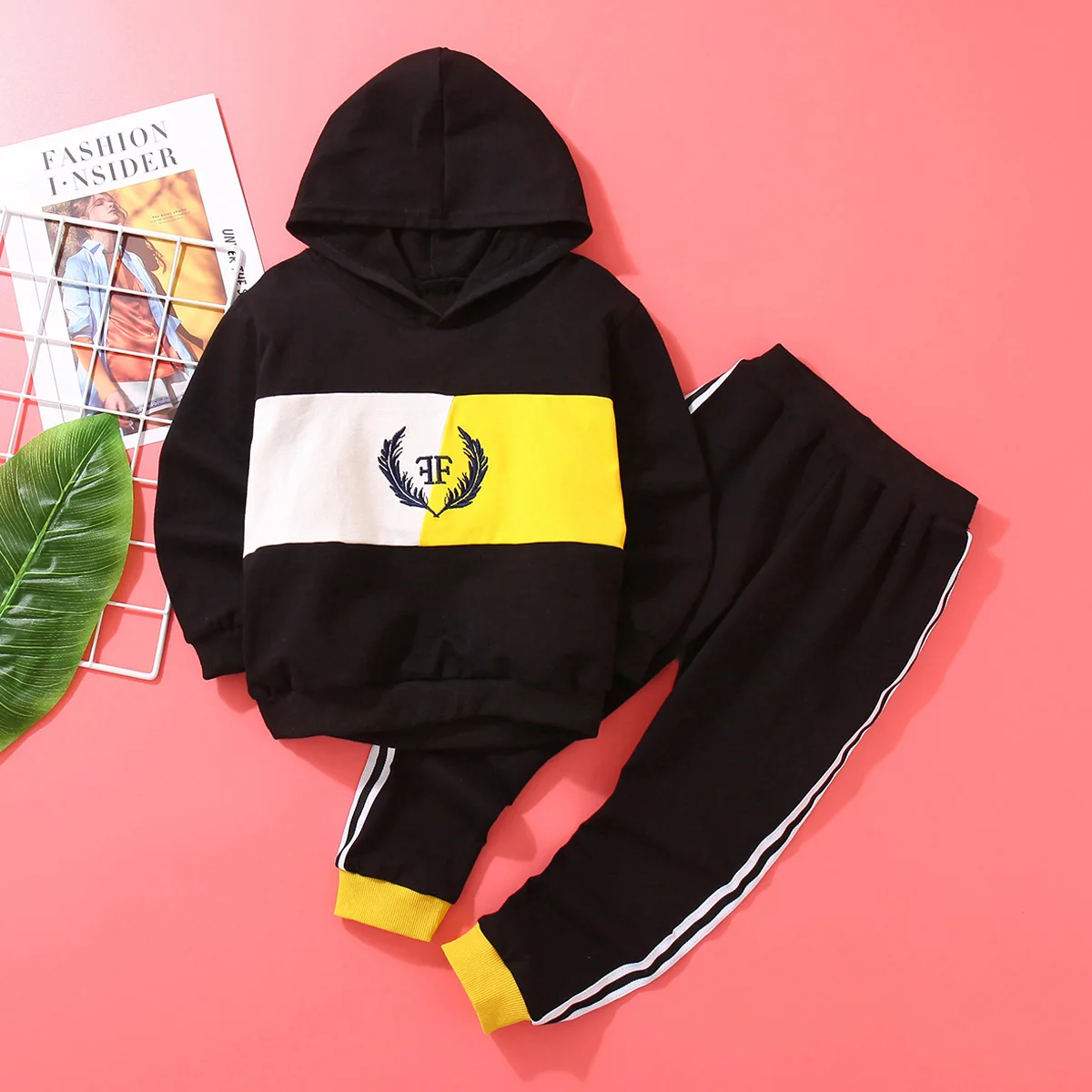 2021 autumn kids fashion suit color blocking two-piece o-neck collar boy clothing sets 4 to 12 years old