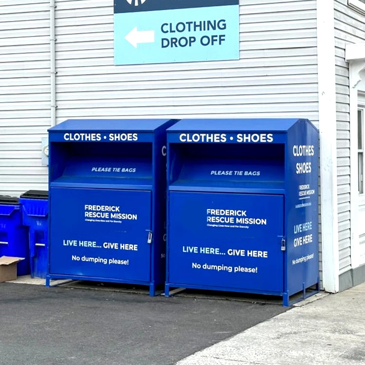 Blue Outdoor Park And Street Clothes Recycling Donation Bin Clothing Recycle Metal Recycling Metal Donation Boxes