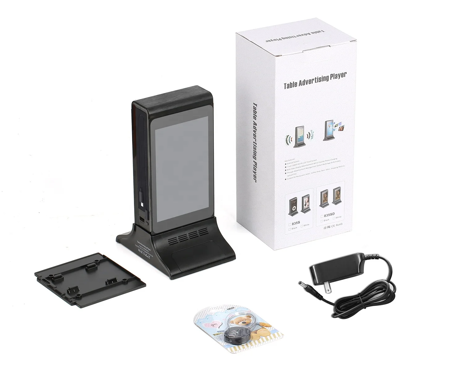 OEM ODM in stock phone charging advertising display 7 inch dual digital menu table tent advertising display