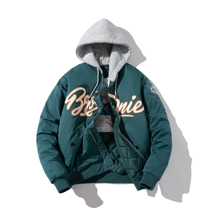 2021 Winter New Waterproof Pilot Thick Cotton Stand Collar men bomber Baseball Jacket with hood