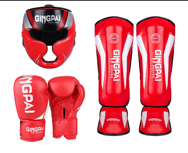 New Professional Boxing Gloves Gear Leather Set Boxing Gloves head and groun guard set