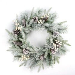 Christmas Decoration White Pine Needle Wreath Artificial Decorated PE Planting Rattan Christmas Party Garland Wreath