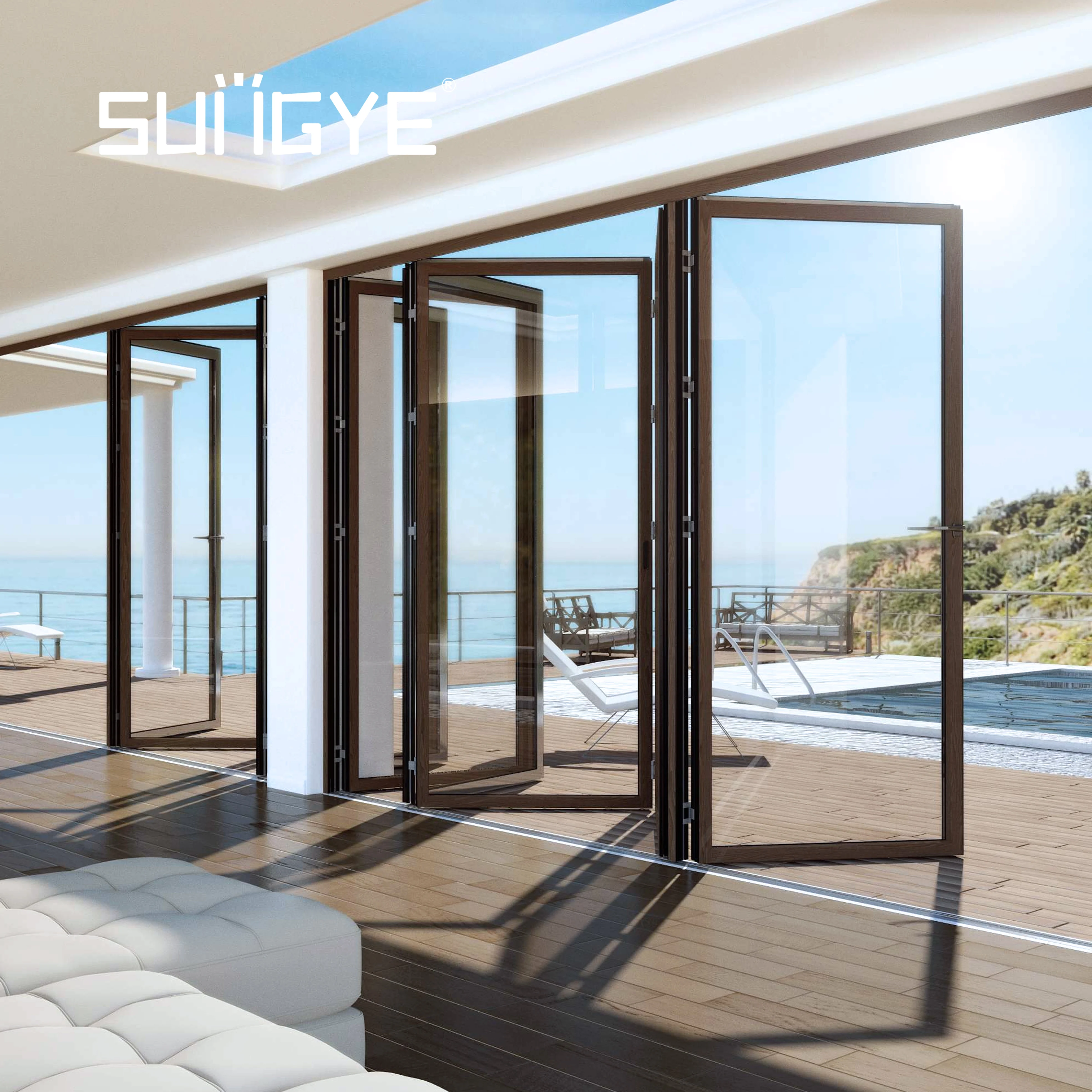 SUNGYE наружная Звукоизоляционная алюминиевая рама Складная Дверь двойное закаленное стекло от производителя поставщик