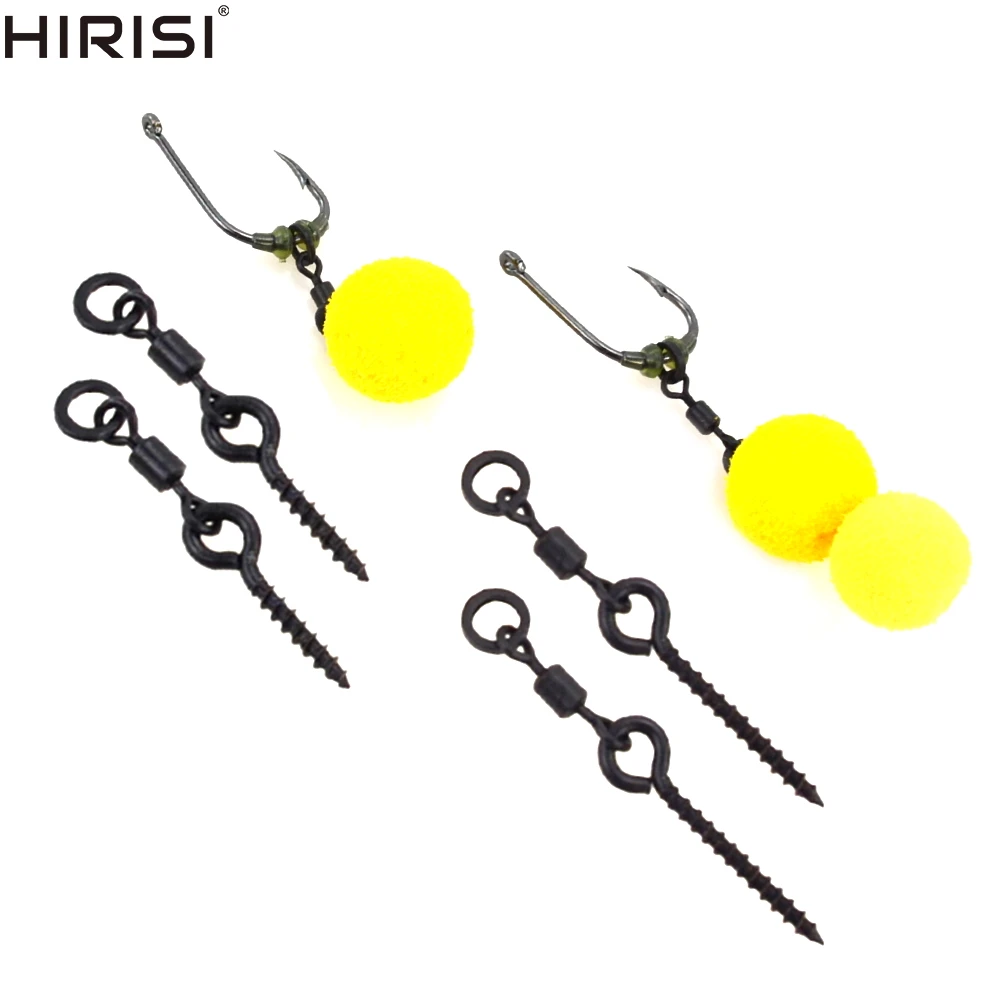 Hirisi Carp Fishing Boilie Screw with Ring Swivel D-Rig Chod Rig Fishing Terminal Tackle 20pcs per pack