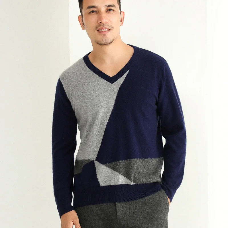 Custom Pullover Male Autumn Winter Warm Vneck 100% Cashmere Men Sweater Manufacture