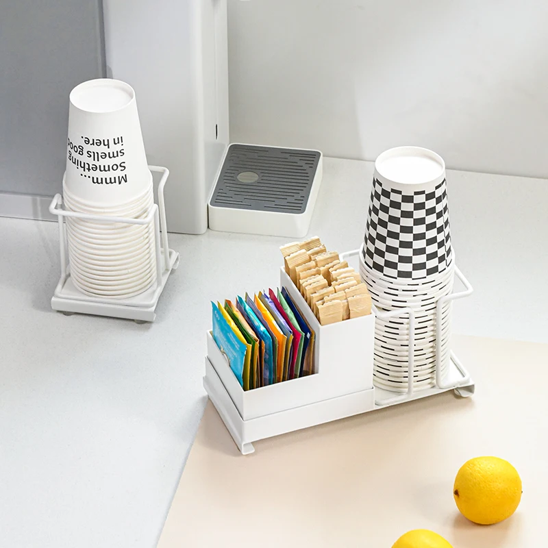 New Style Countertop Cup Dispenser Holder Home Metal Coffee Station Organizer for Pod Sugar Straw Cups