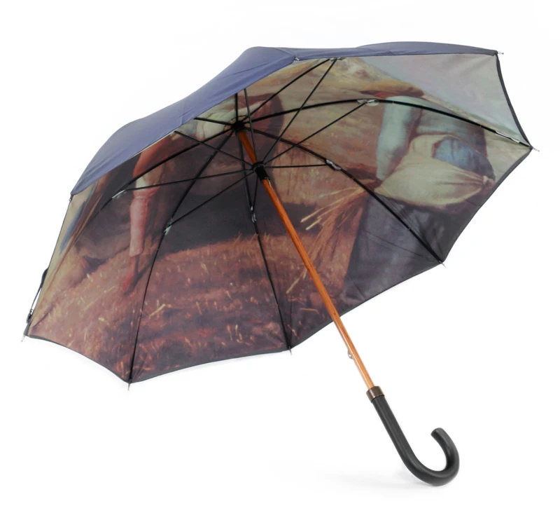 custom-made curved handle straight umbrella with full panel painting print inside
