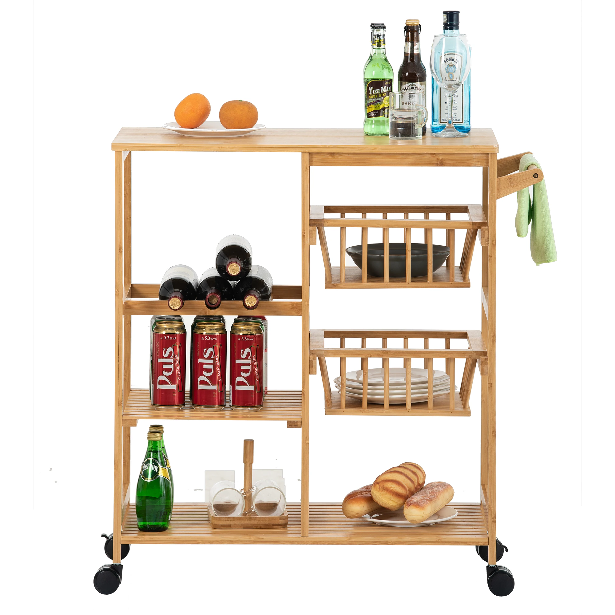 Industry Direct Sale Competitive Reasonable Low Price Large Capacity 4 Tier Food Kitchen Trolley Rolling Island Cart with Wheels