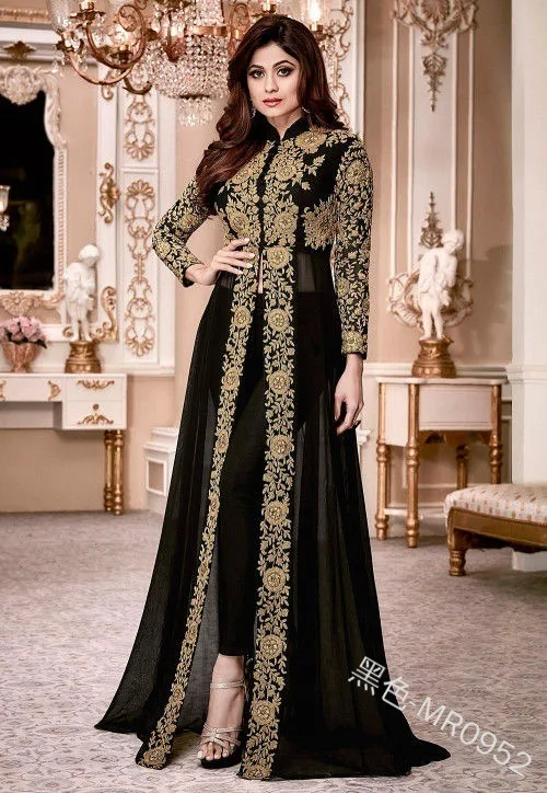 New Retro ethnic Print Long Sleeve stand collar 2-piece temperament dress Muslim dress