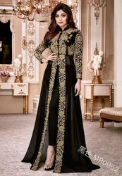 New Retro ethnic Print Long Sleeve stand collar 2-piece temperament dress Muslim dress