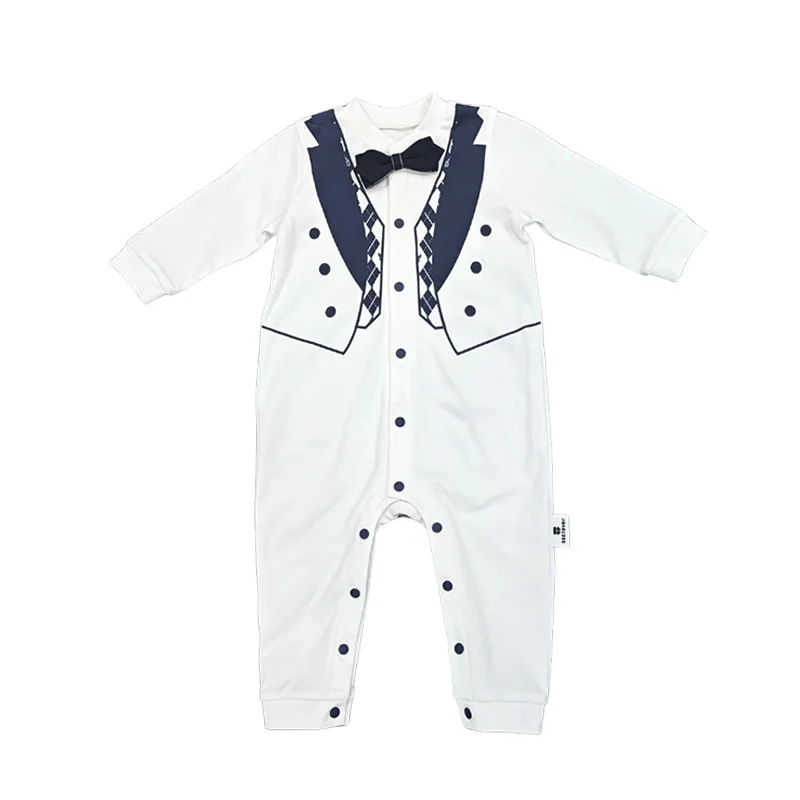 SEEJOYOU Baby Spring Autumn Two-Piece Pajama Set Long Sleeve Pullover Romper Printed Fake Two-Piece Suit Pure Cotton Clothes