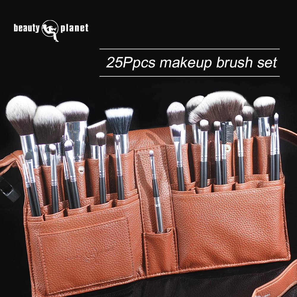 Beauty Planet 25pcs High Quality Vegan Synthetic Hair Wood Handle Black Makeup Brushes Cosmetic Private Label Makeup Brush Set