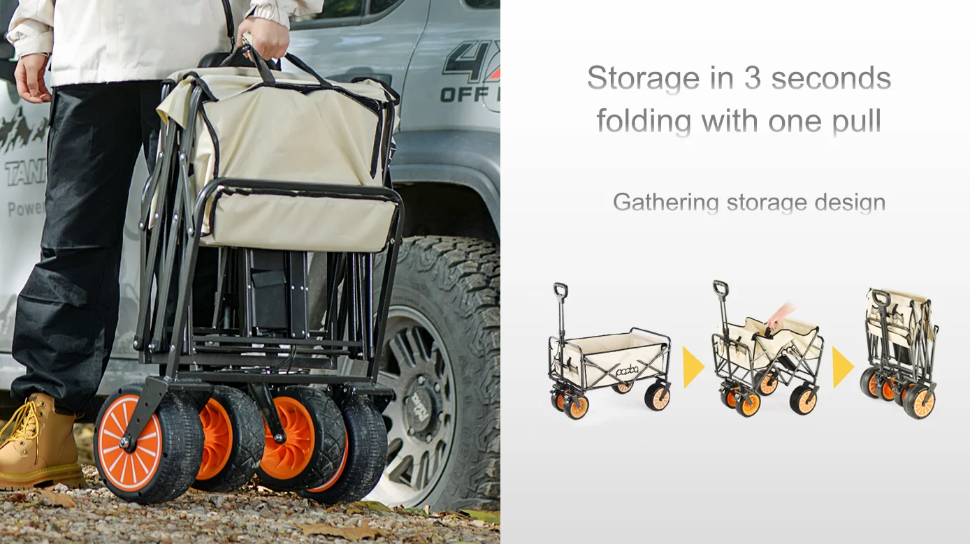 Electric Foldable All Terrain Handcart  Capacity with Tailgate Drink Holder Adjustable Handle - for Camping Sports Shopping