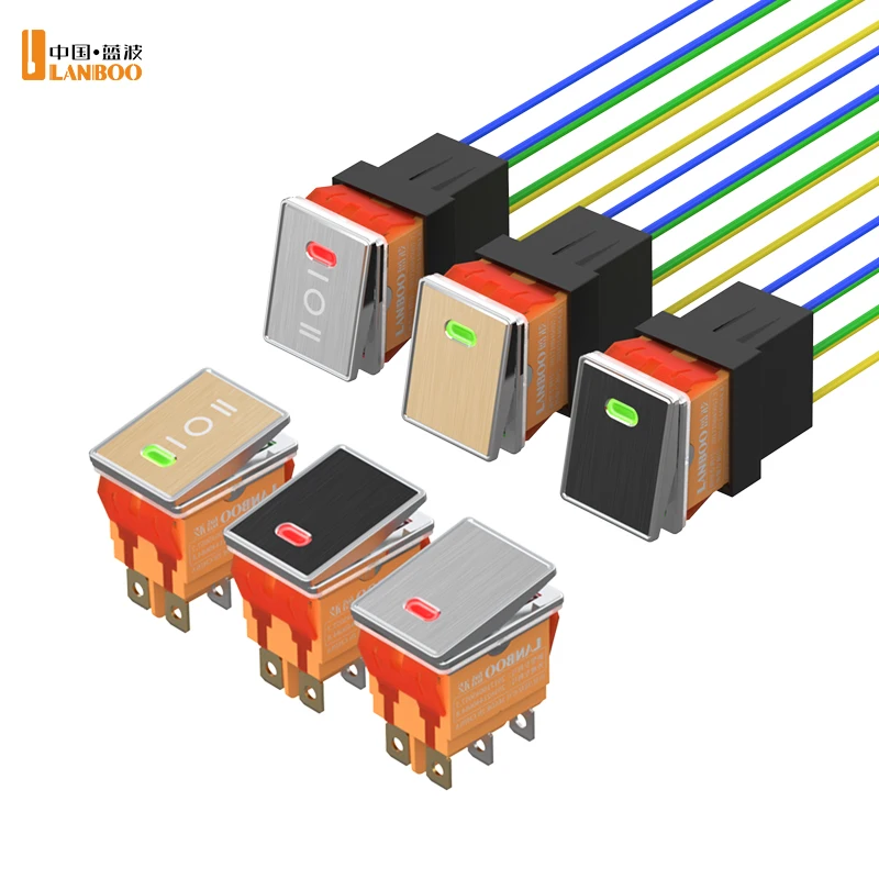 LANBOO High-end 16A 250V ON-OFF  Chrome Plated Bezel Alumina aluminum plate waterproof Rocker Switch