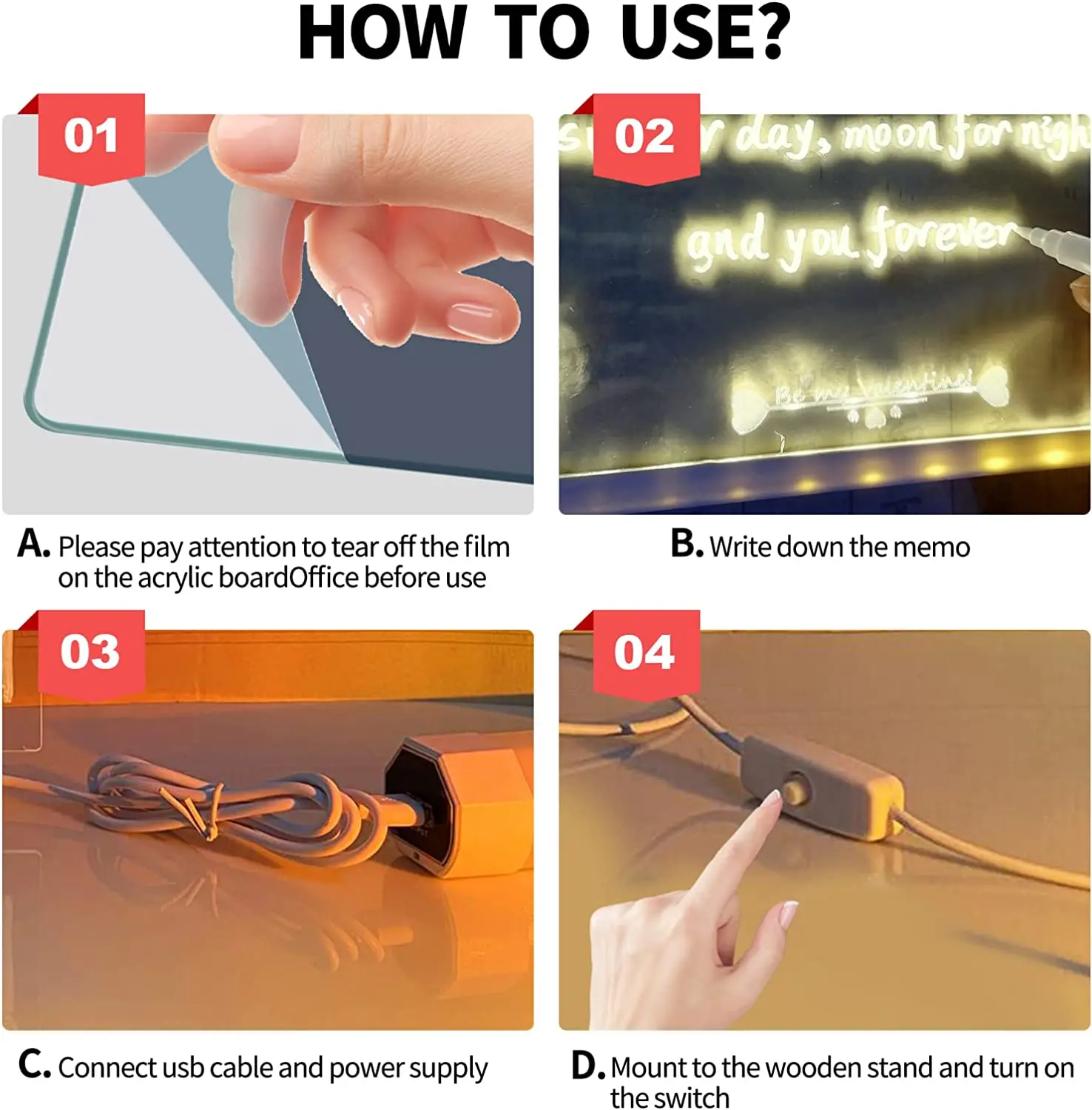 Factory wholesale christmas gift note board creative led night light usb message with message board