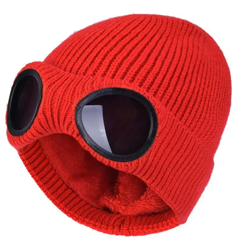 Winter warm knit hats unisex adult windproof ski caps with removable glasses thicken sports multi function caps