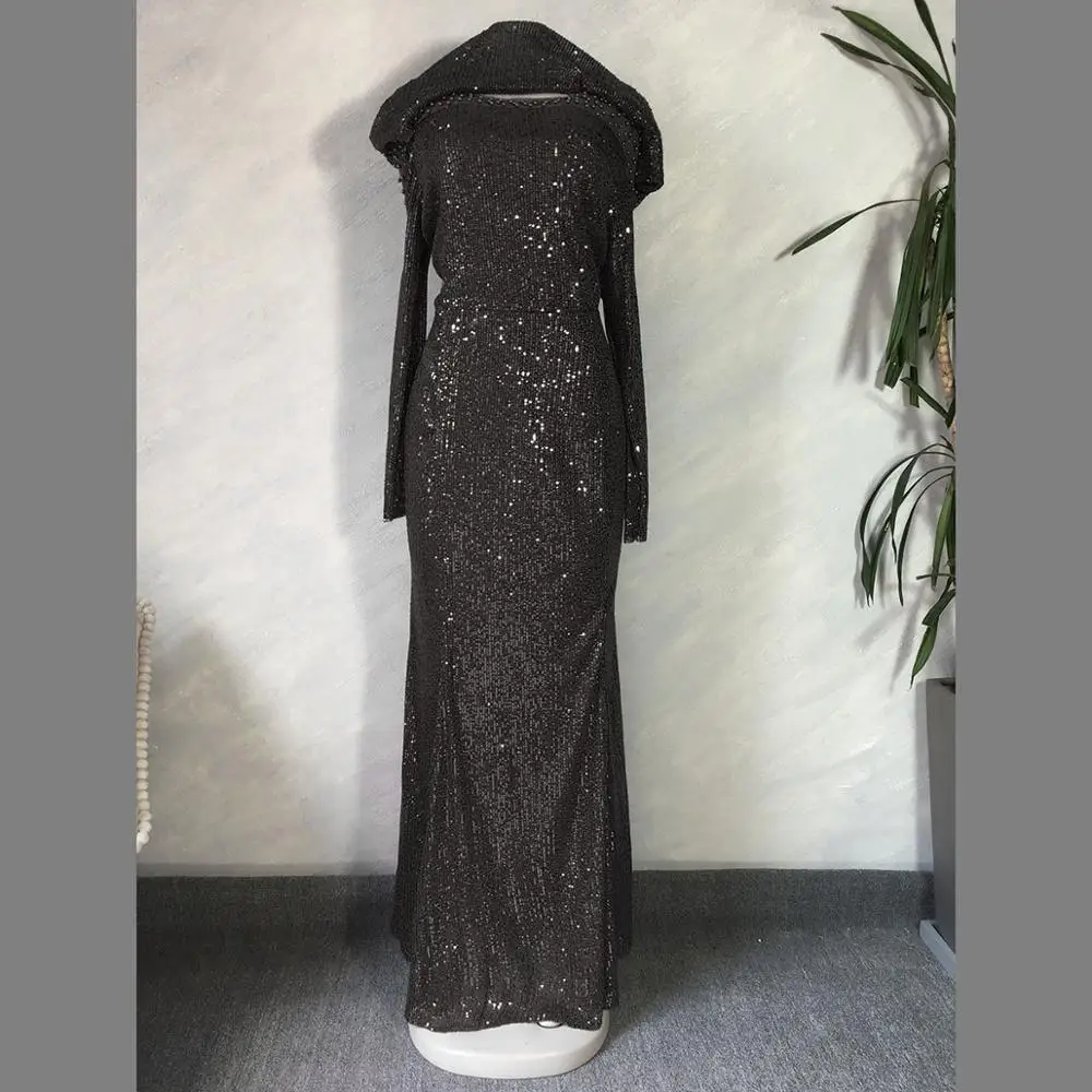 
Christmas Party Banquet Evening Dress Sequins Vertical Shoulder Decoration Beaded Long Elastic African Dress 