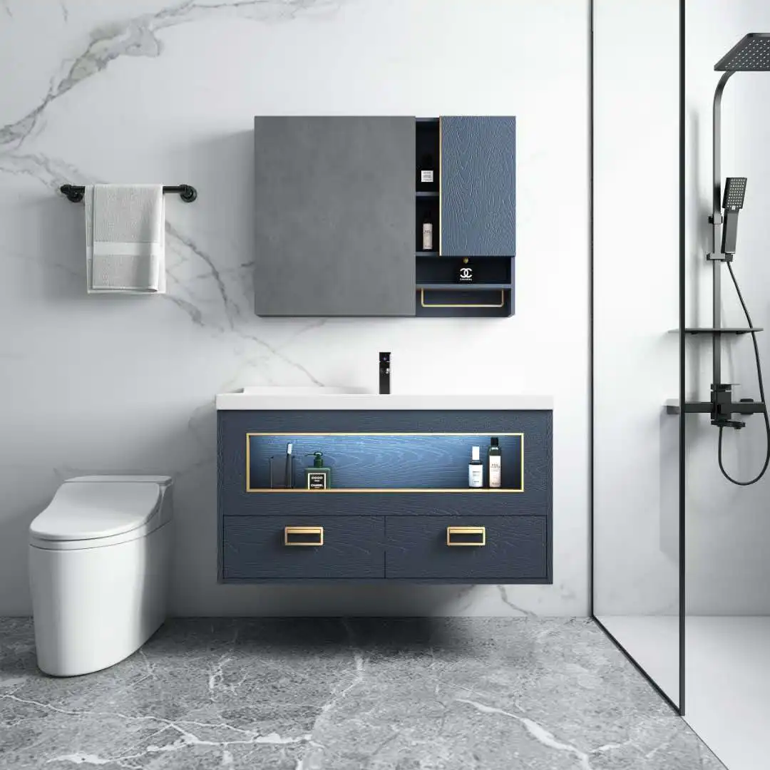 Wall cabinet Bathroom hand wash basin cabinet vanity with mirror wall mount two doors cheap vanity in wholesales