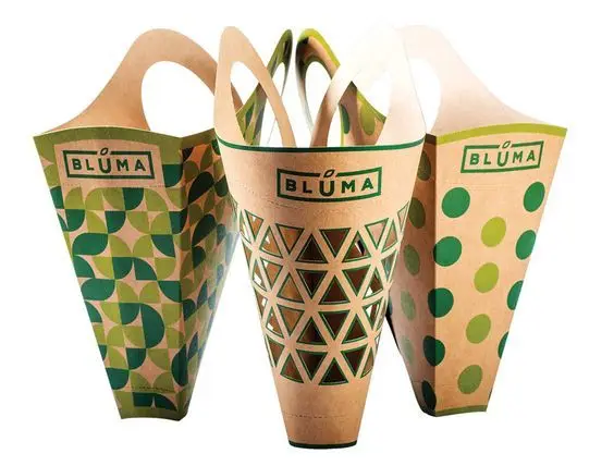 Customized Eco-friendly Kraft Paper Delivery Plant Potted Tray With Handle Packaging for Bouquet and Succulent Tray