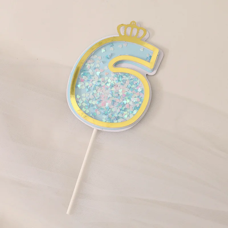 New Sequins Crown Digital Cake  Topper Happy Birthday Number Cake Topper  for baby shower birthday party Decoration
