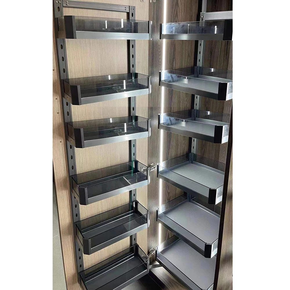 Functional Kitchen Pantry Organizer Soft Close Tandem Storage Basket Unit Tall Pull Out Pantry