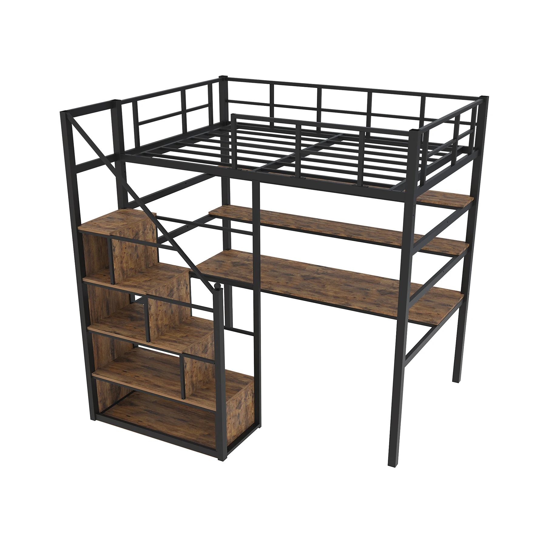 customized iron loft bed for adult double bunk bed with desk and stair for hostel