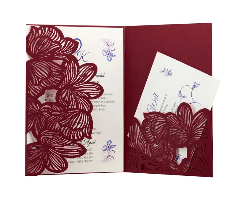 Black Trifold laser cut invitations Wedding Invitation Cards Pockets Laser Cut Flora Greeting Card for for Wedding Bridal Shower