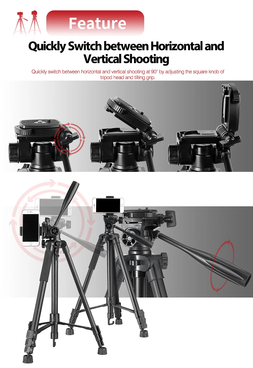 Kingjoy VT-860S Phone Tripod with Carry Bag for Live Streaming Extendable Travel Lightweight Photo Tripod Stand