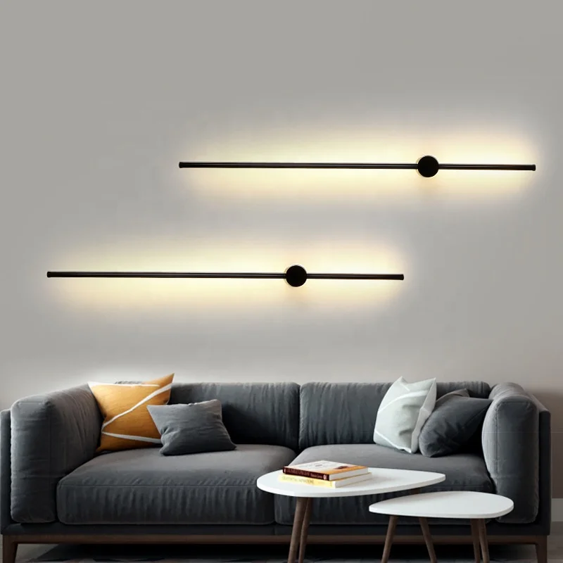 Nordic Modern Long Strip Black Wall Lamps Interior LED Wall Light Indoor For Home Bedroom Bedside Aisle Lighting