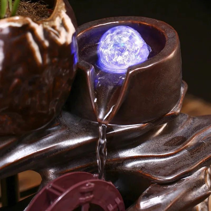 creative Flowing waterfall home decor ornament zen style resin water fountain with lantern for home decor