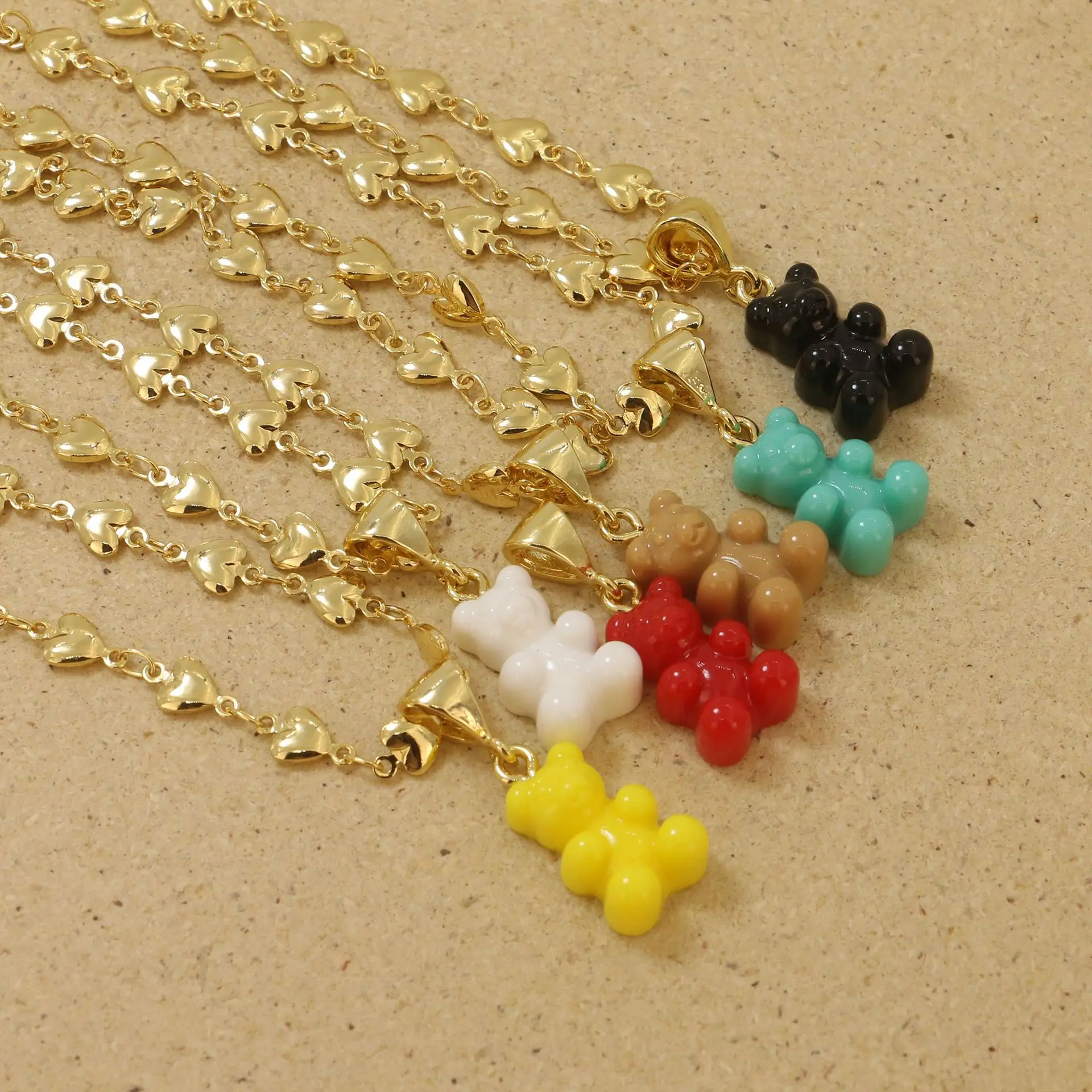 Fashion Jewelry Candy Color Gummy Bear Necklace Female Gold Plated Heart Chain Pendant Necklace