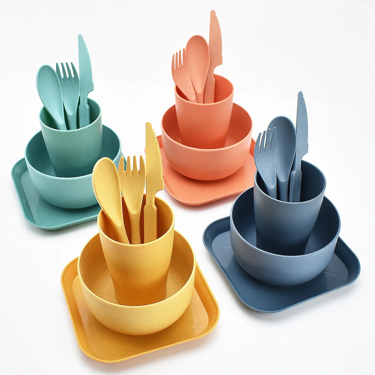 Eco Friendly Biodegradable Bamboo Fiber color adult Set Plates Dinnerware Sets