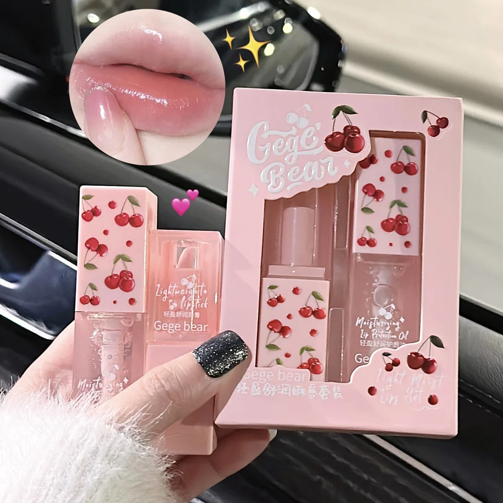 Gege Bear Light Moisturizing Tender Lips Set Care Transparent Toot Moisturizing+Vegan Tinted Lip Gloss Essence Lip Balm