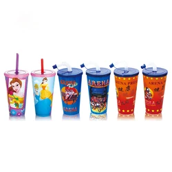 Low price 550ml cartoon snack reusable flower stackable branded 3d reusable kids drinking plastic cup with lids and straw