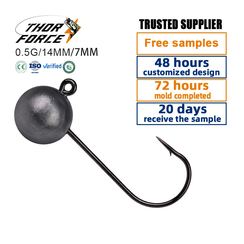 THORFORCE High quality 0.5g1g1.5g2g2.5g3g Carbon steel hook Freshwater Soft Worm Swimbait Lead Fishing Jig Heads Hook